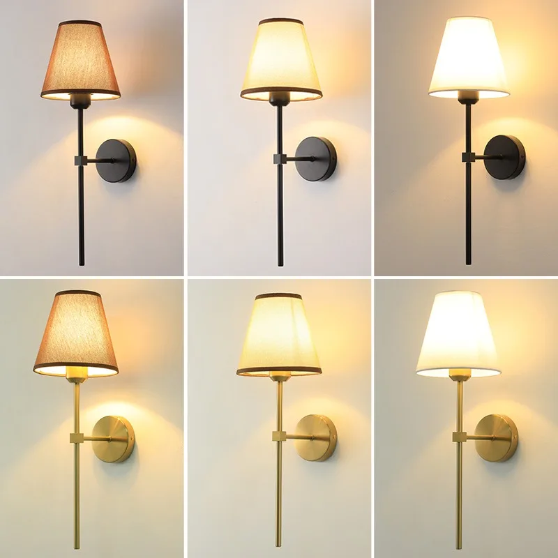 E27 American fabric wall lamp simple hotel room interior decor lighting living room corridor aisle bedroom bedside wall light