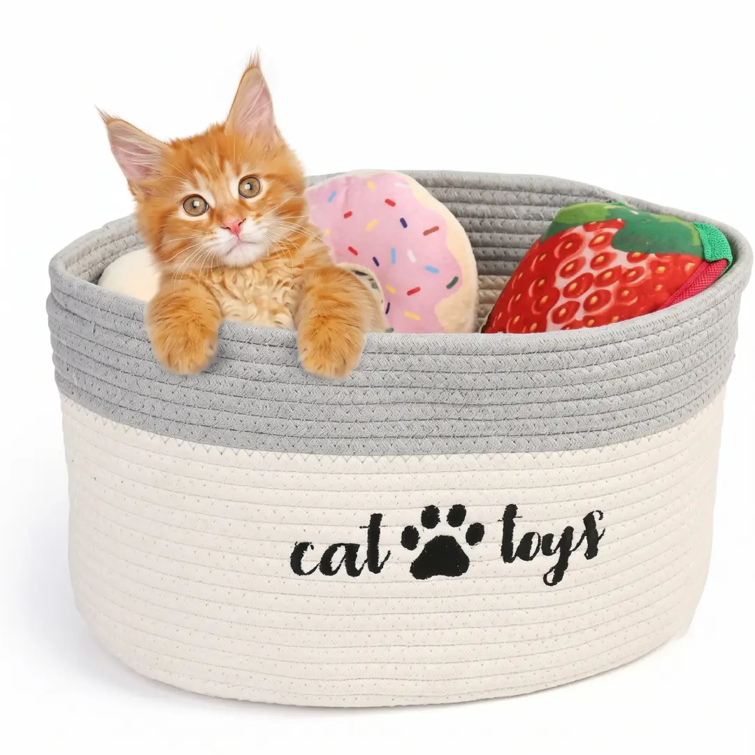 Small Woven Cat Toy Basket for Pet and Nursery Storage