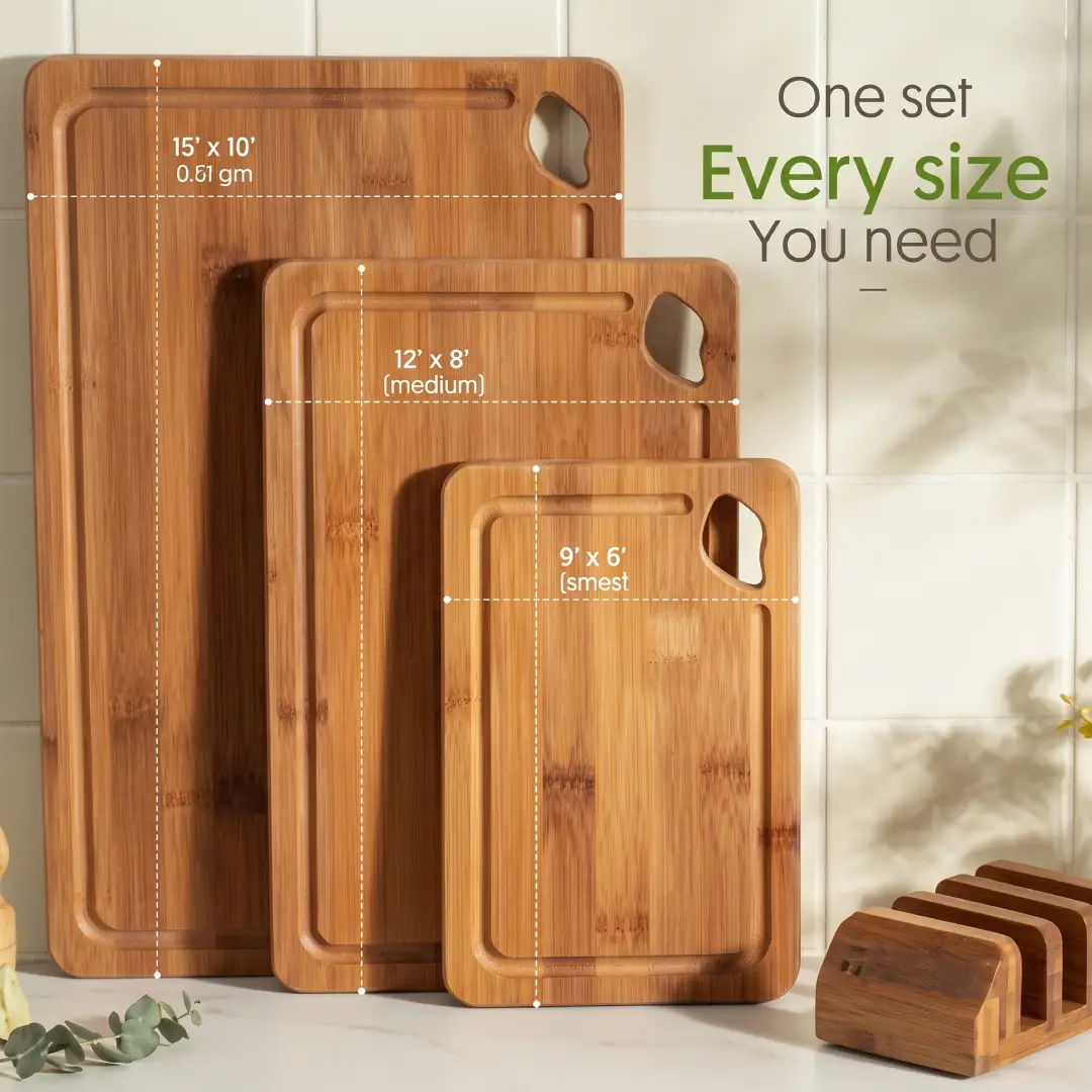 Astercook Bamboo Cutting Board Set with Wood Storage Stand image 2
