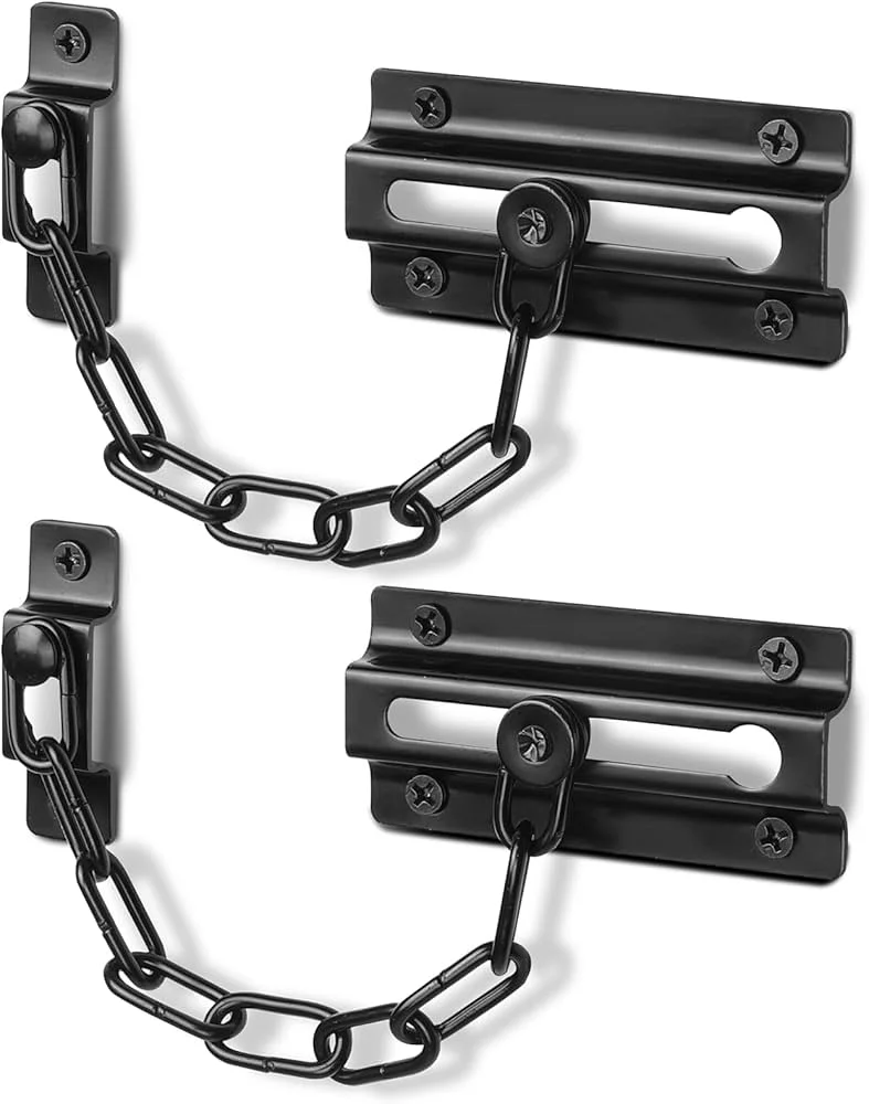 2 Pack Black Door Chain Lock Security Chain for Inside Doors image 2