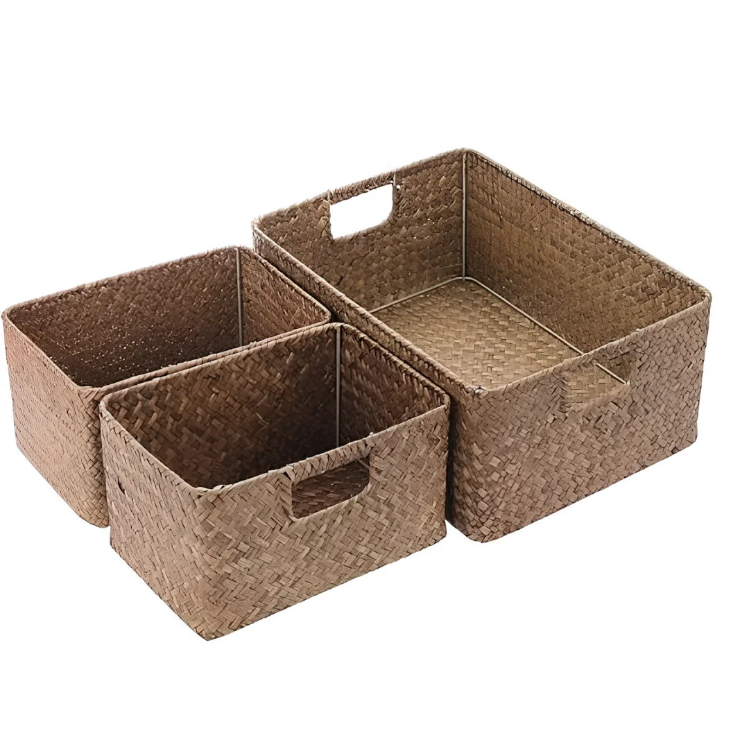 Small Seagrass Woven Storage Baskets for Kitchen and Pantry 3 Set image 3
