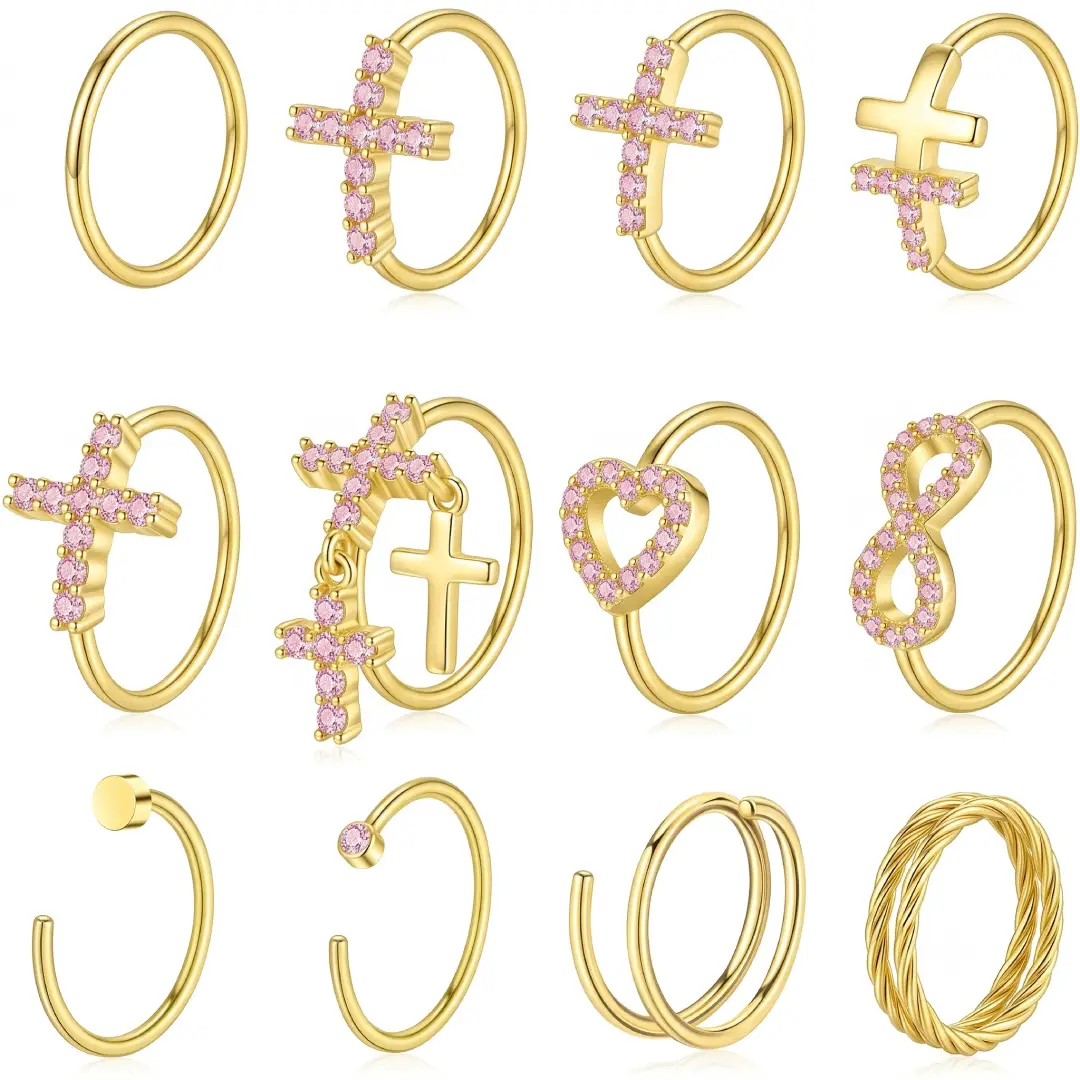 BSJ4U Gold Plated Nose Rings and Nose Studs Set image 2