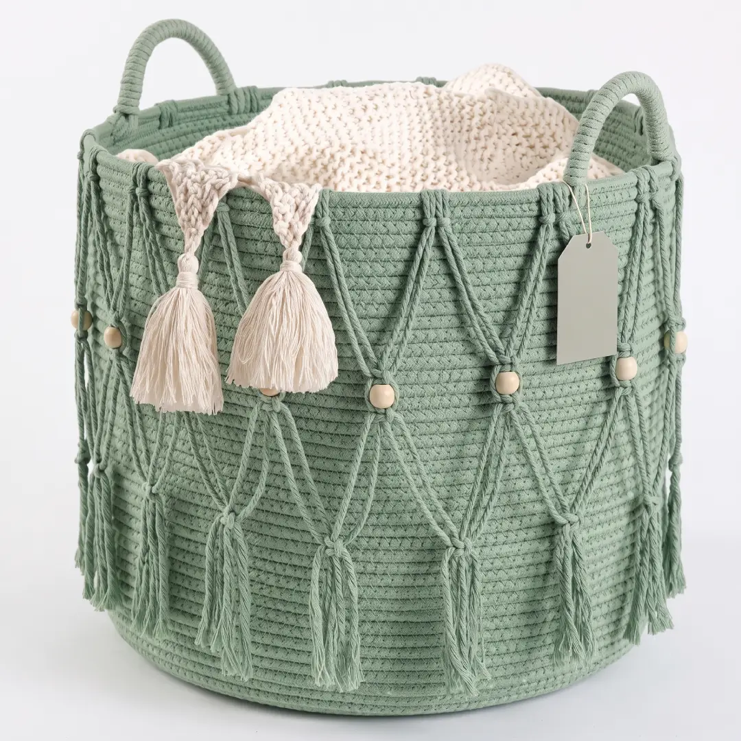 Green Blanket Basket for Living Room Storage and Decor