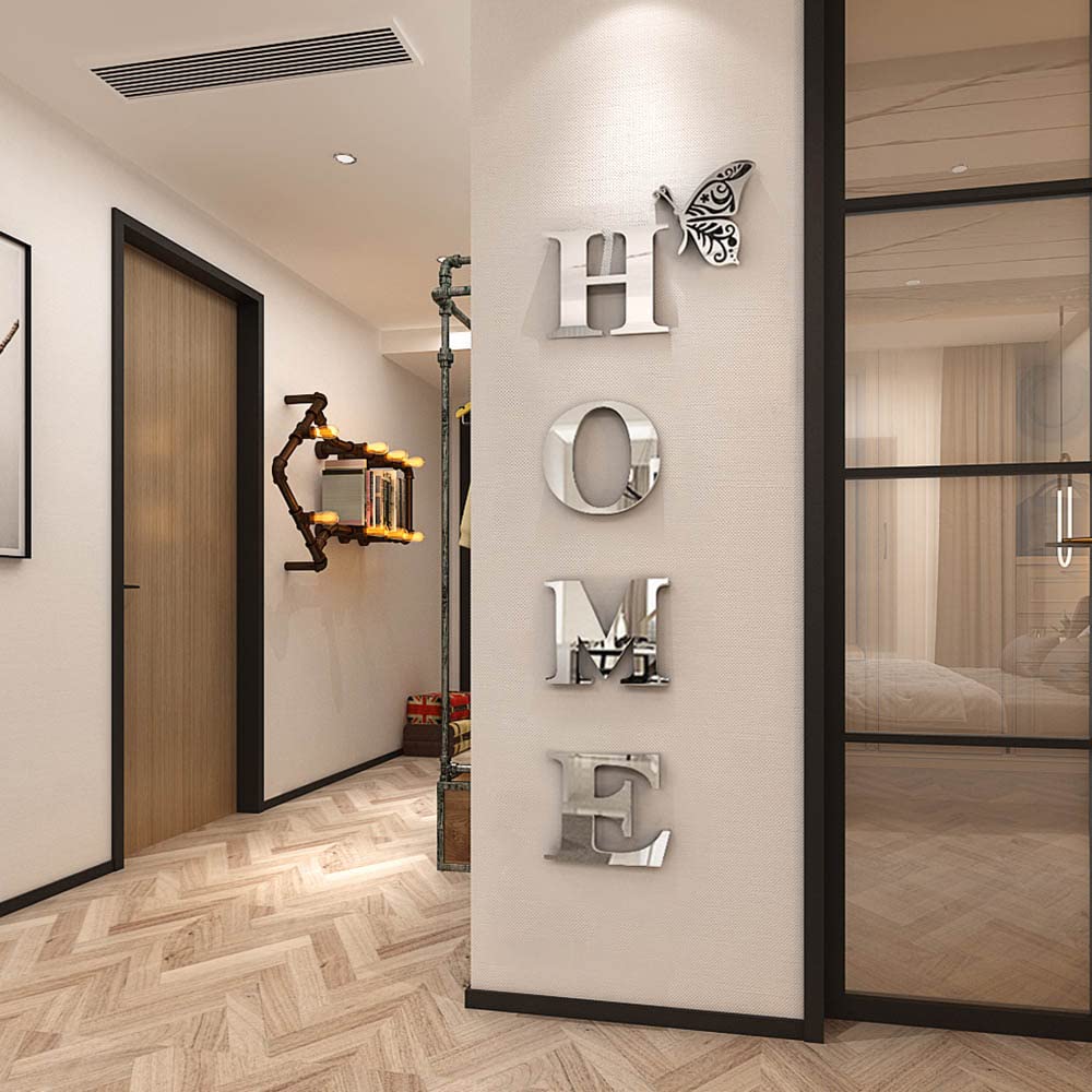Home Wall Decor Letter Signs Acrylic Mirror Wall Stickers Decorations for Living Room Bedroom Home Decor Wall Decals (Silver, 47.2 X 15.3IN)