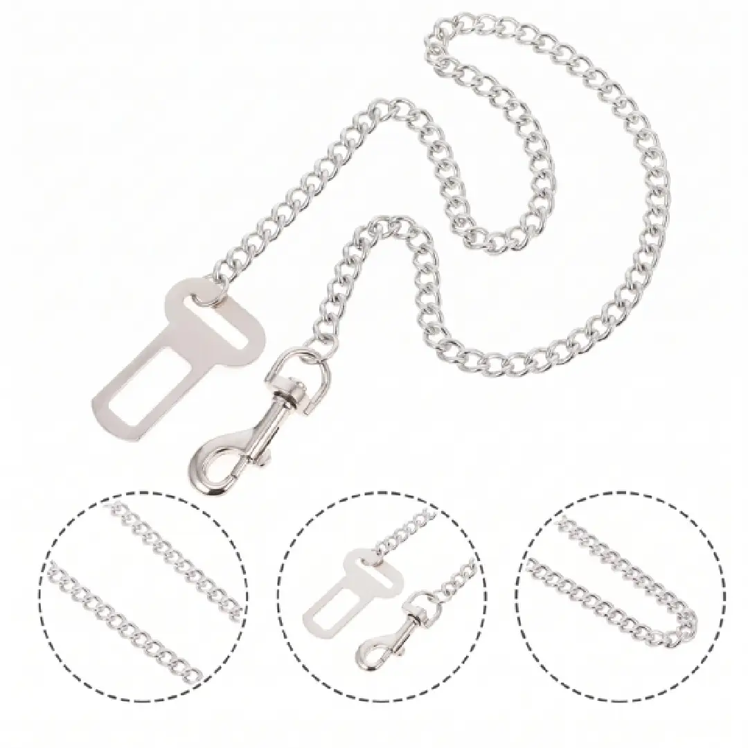 Stainless Steel Dog Car Seat Belt, Chew-Proof Pet Safety Chain Leash for Puppies & Dogs image 4