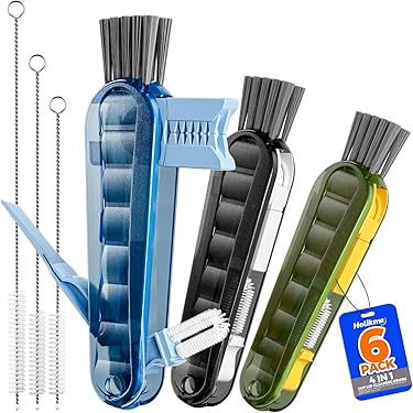 6 PACK Holikme 4 in 1 Cup Lid Cleaning Brush Set with 3 Straws, Multifunctional Bottle Brush, Silicone Cup Lid Gap Cleaner, Durable Bristle Crevice Cleaning Brush,Flat End Brushes,Navy & Black & Olive