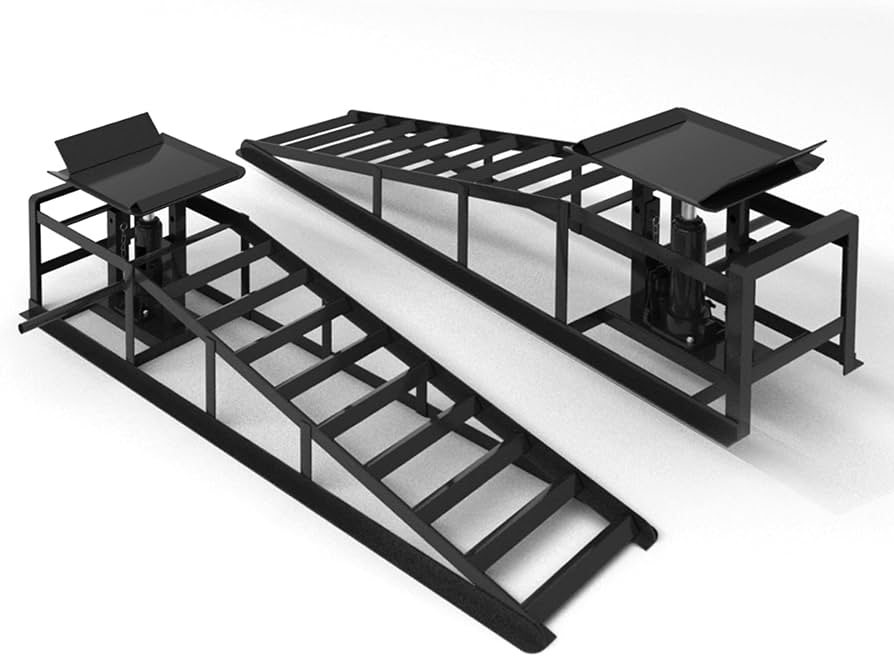 2 Pack 5 Ton 11060Lbs Hydraulic Car Ramps - Heavy Duty Vehicle Lift Ramps for Oil Changes & Garage Repair, Portable Auto Service Ramps for Home Garage, Pink