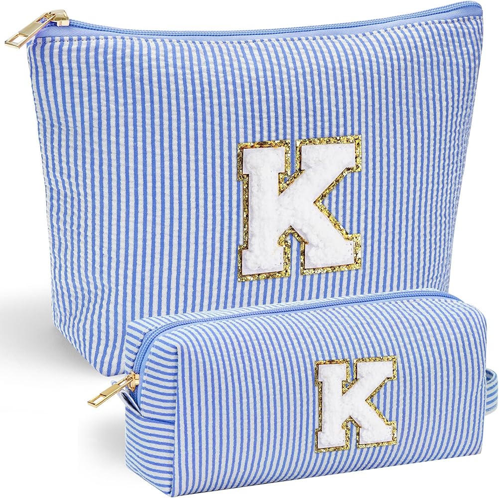 YOOLIFE Birthday Gifts for Teen Girls Kids Initial Makeup Bag | Teen Girl Gift Trendy Stuff | Travel Makeup Bag Toiletry Bags | Gifts for 3 4 5 6 7 8 9 10 11 12 13 Year Old Girl Blue K