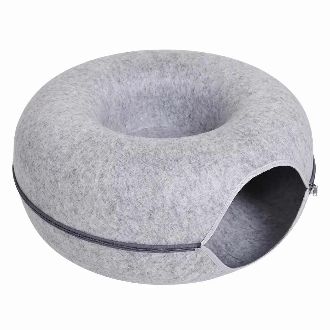 B-Tunnel Donut Cat Bed with Interactive Tunnel, Felt Indoor Cat House & Toy image 7