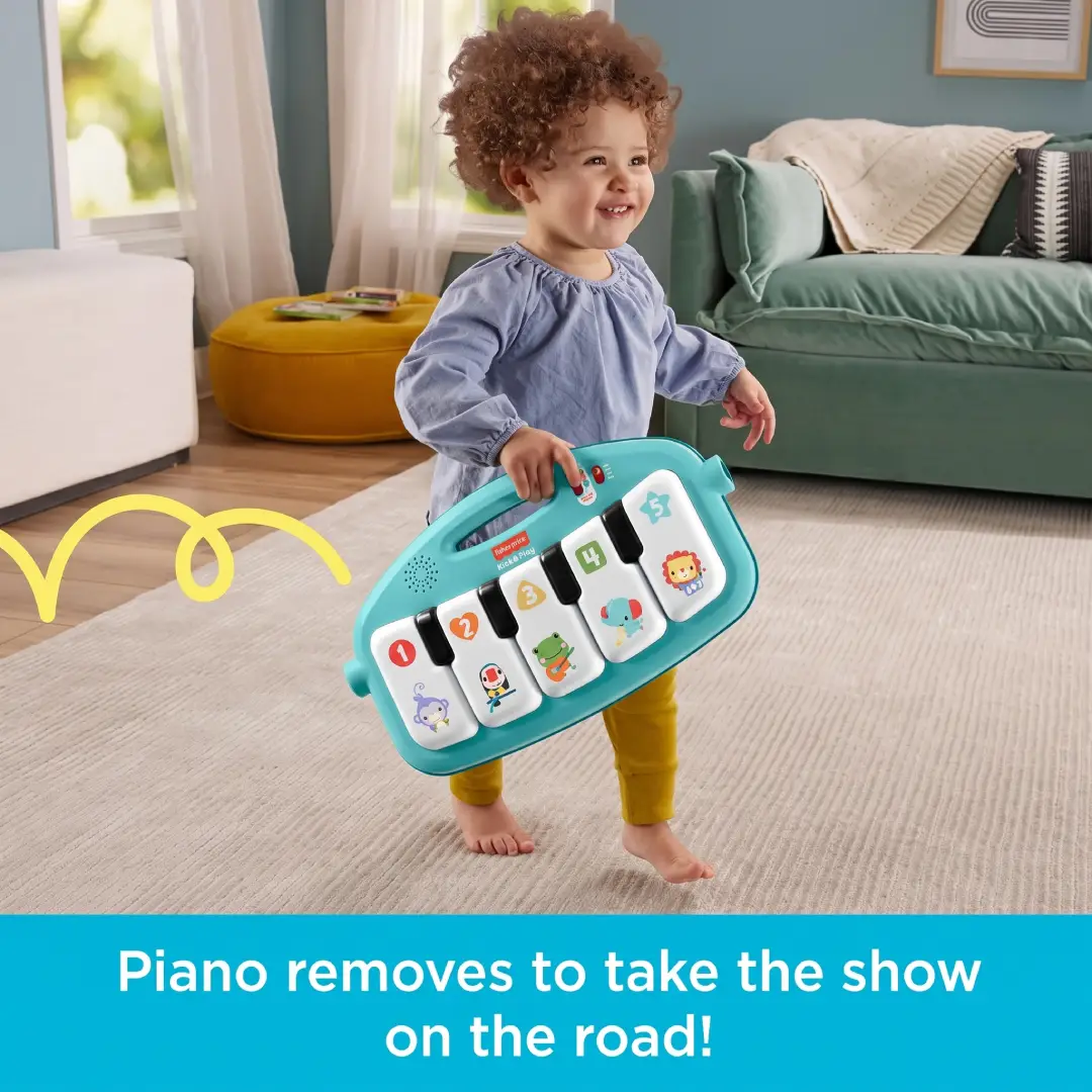 Fisher-Price Glow and Grow Kick & Play Piano Gym – Blue Baby Activity Play Mat image 3