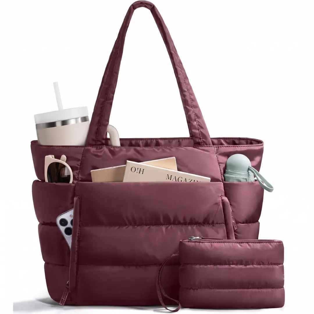 Bagstellar Puffer Tote Bag for Women with Laptop and Tumbler Holder image 1