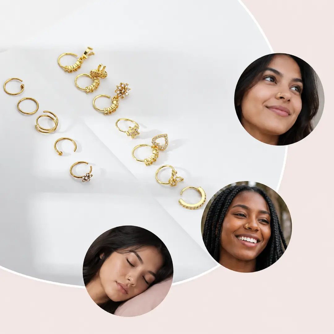 BSJ4U Gold Plated Nose Rings and Nose Studs Set image 5