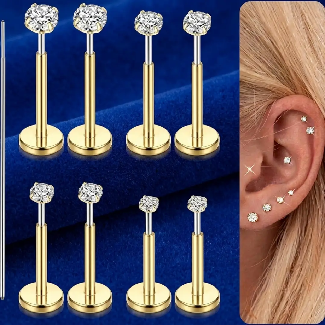 Flat Back Piercing Stud Earrings 16G 18G 20G Surgical Steel image 5