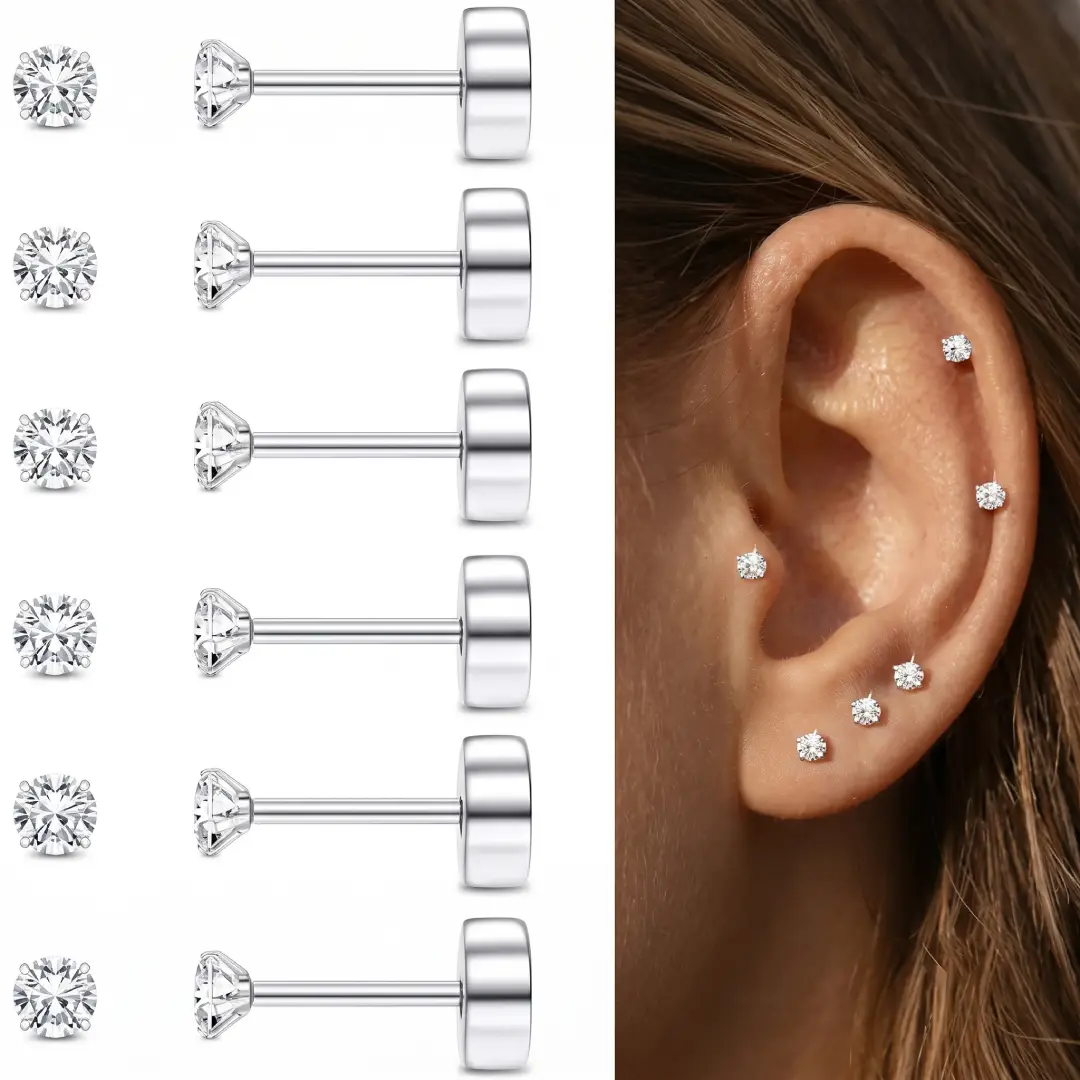 20G Flat Back Earrings Stud for Tragus Cartilage Piercing image 1
