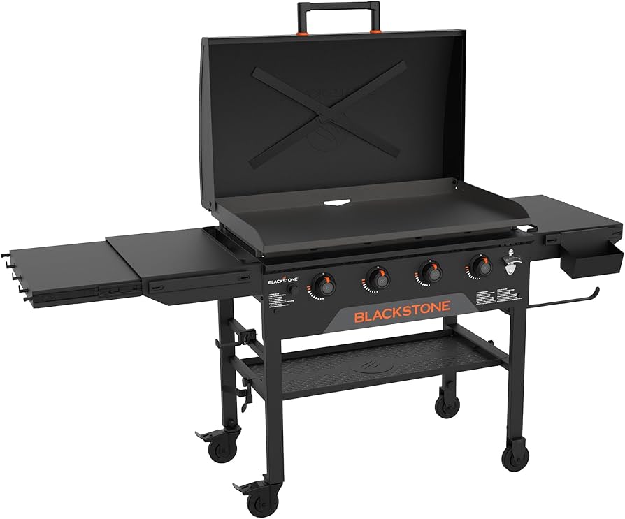 Blackstone Original 36" Griddle, Portable Outdoor Grill with Built-In Hood, Black - Includes Extendable Side Shelves and Caster Wheels