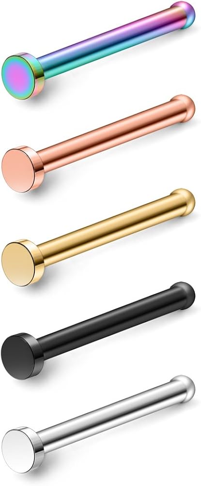 Ruifan 5PCS Surgical Steel Nose Stud Ring Bone with 1.5mm-3mm Flat Piercing Jewelry 22G 20G 18G
