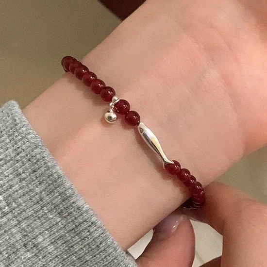 2026 3MM Garnet Bracelet with Aqua Jade & Agate, Gold Plated Stackable Beaded Bracelets for Women, Healing Crystal Gift 1420