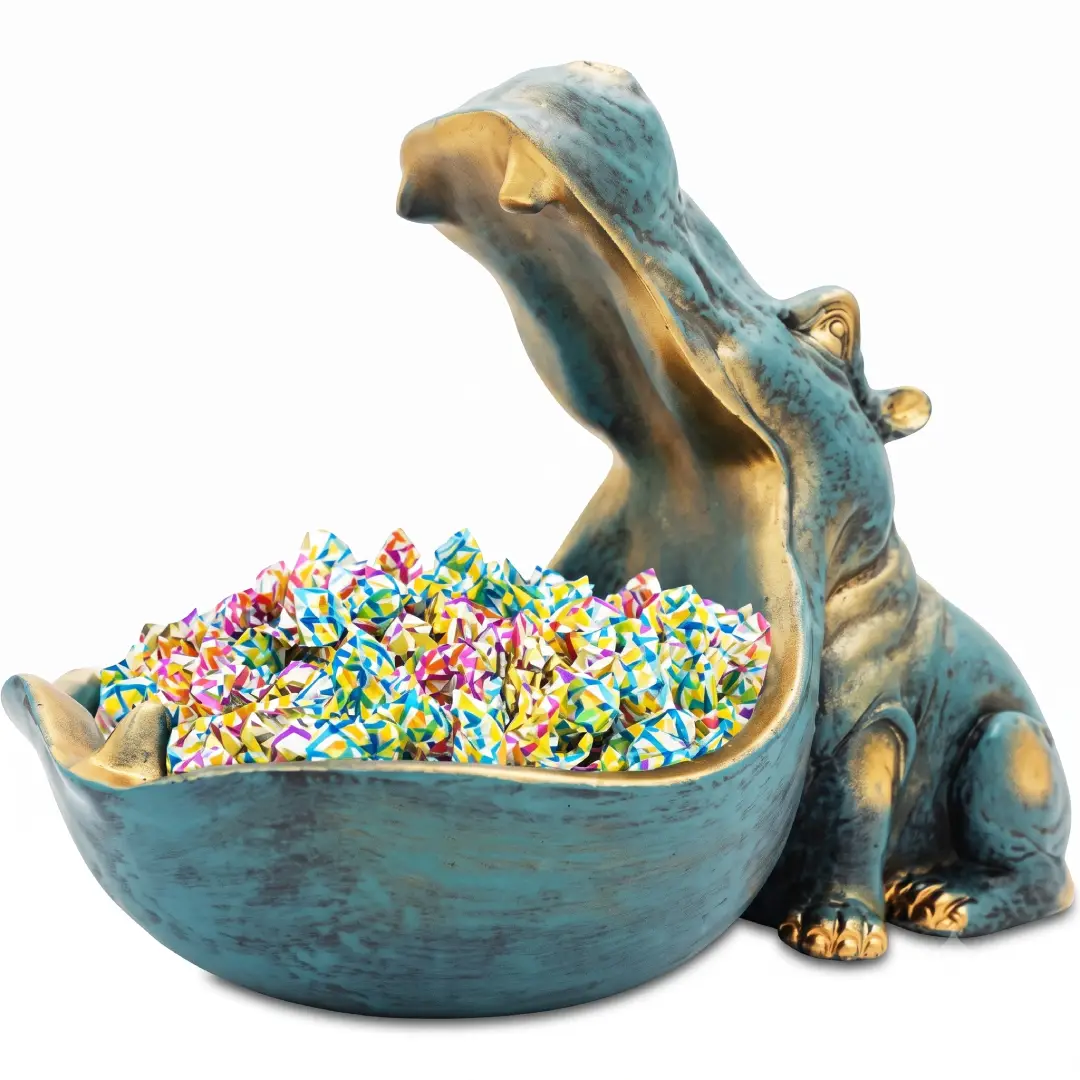 Hippo Statue Candy Dish Resin Decorative Key Bowl image 2