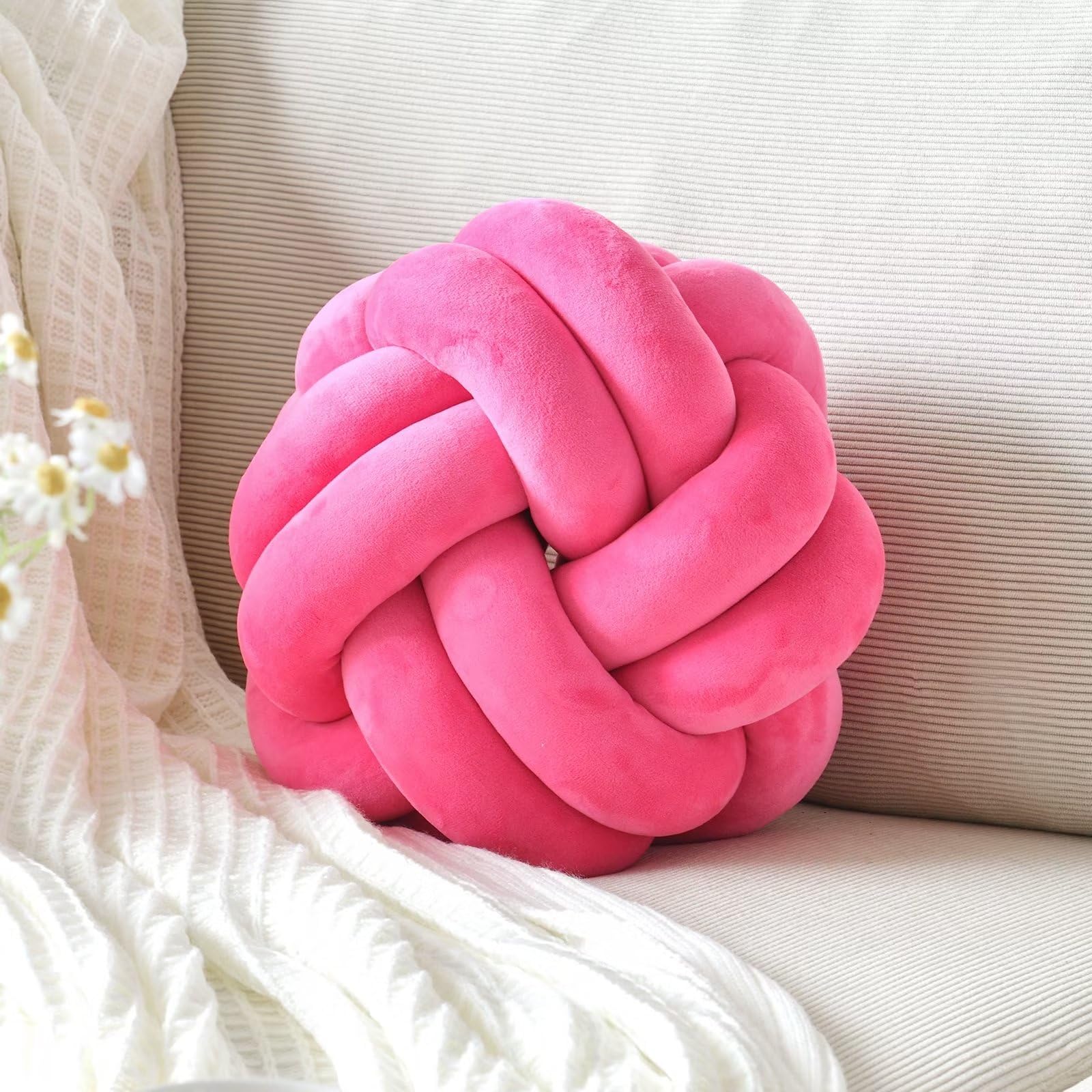 Hand-Woven Knotted Ball Pillow Lambswool Pillow Couch Pillow Living Room Eight-Sided Cushion Home Decoration