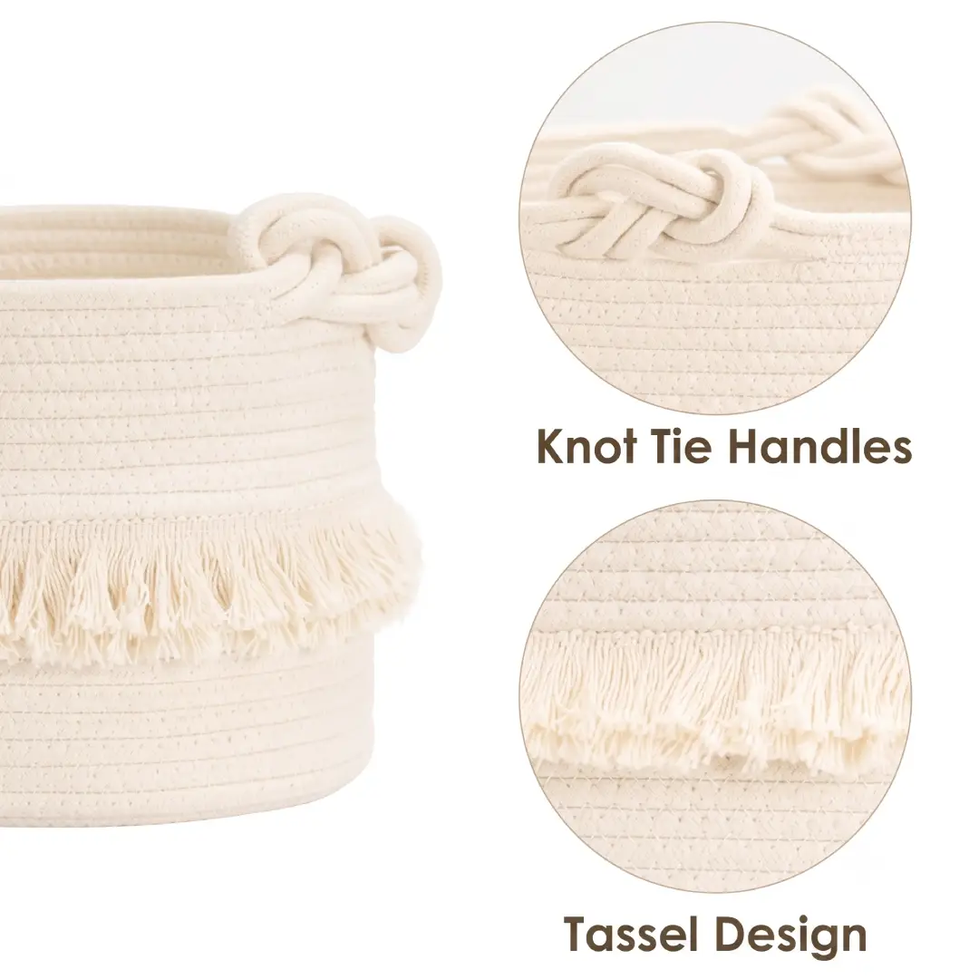 Small Woven Cotton Rope Storage Basket with Tassel image 2