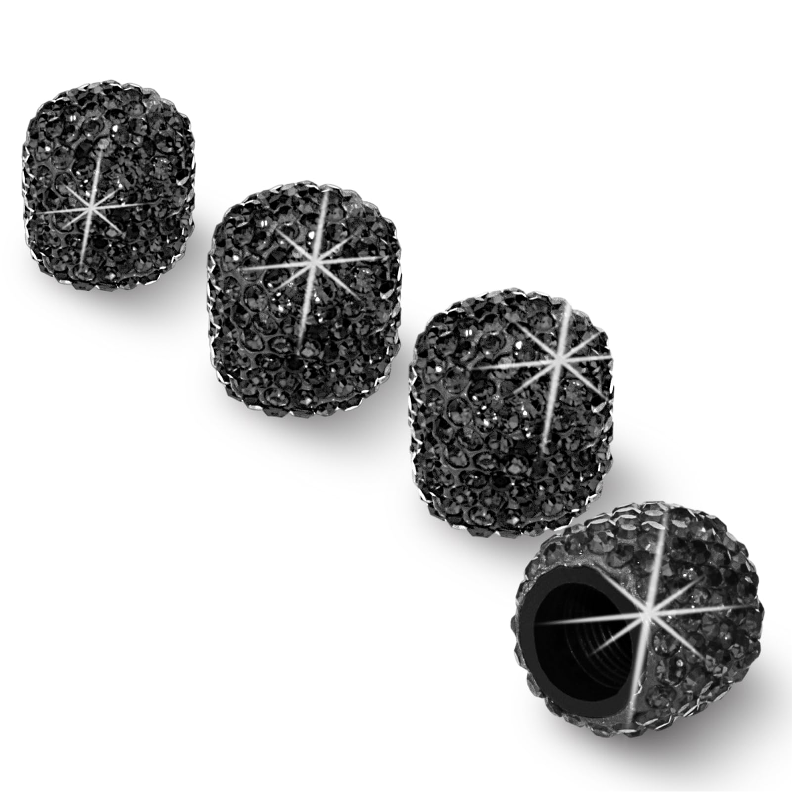 HZJD Tire Valve Stem Caps, Handmade Crystal Rhinestone, Black(4 Pack)