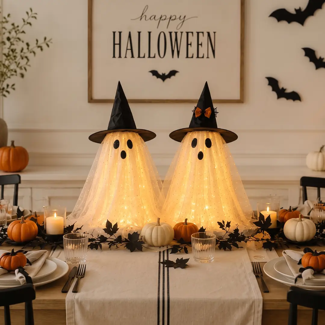 2-Piece Halloween Ghost Decorations with String Lights & Remote – Indoor Spooky Ghost Decor for Home & Parties