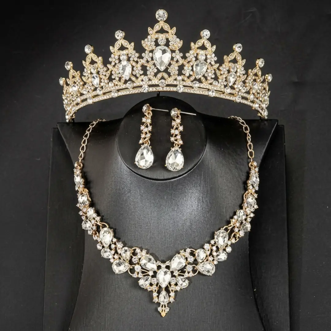 Crystal Crown Necklace and Earring Bridal Jewelry Set 3 Pcs image 3