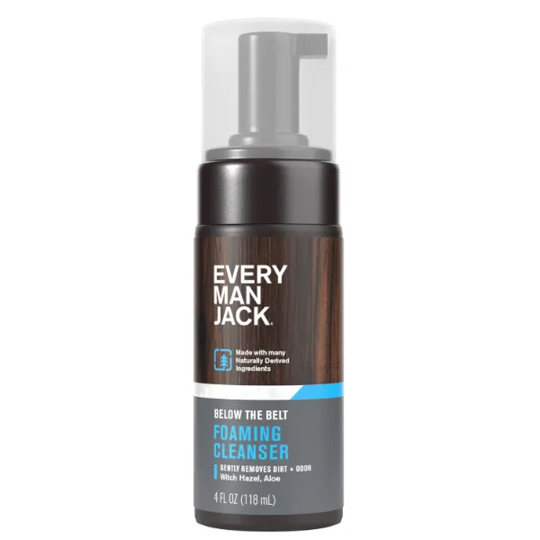 Every Man Jack Mens Foaming Groin Wash - Gentle Cleanser for Below The Belt - Made w/ Naturally Derived Ingredients like Witch Hazel & Aloe Vera - 4 Fl Oz (1 Pack)