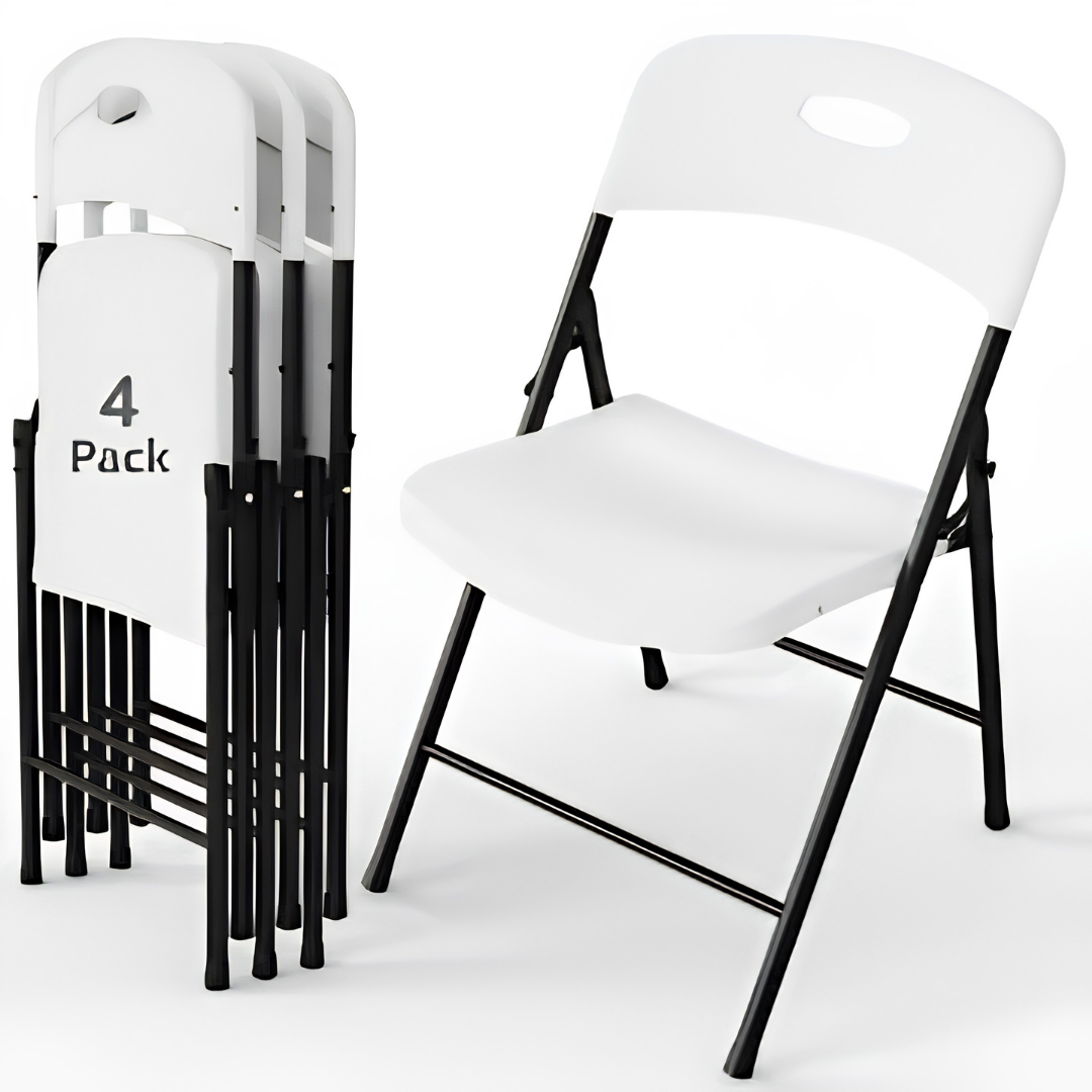 4 Pack Stackable Plastic Folding Chairs with Iron Frame