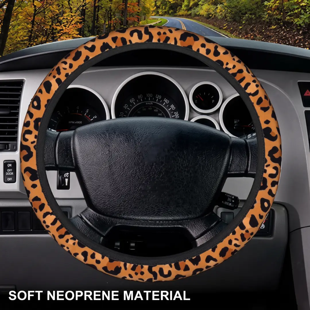 Leopard Print Steering Wheel Cover Universal 15 Inch Non-Slip Neoprene image 1