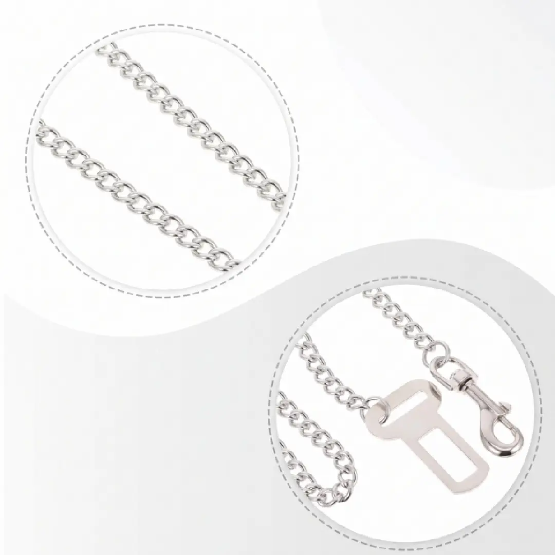 Stainless Steel Dog Car Seat Belt, Chew-Proof Pet Safety Chain Leash for Puppies & Dogs image 3