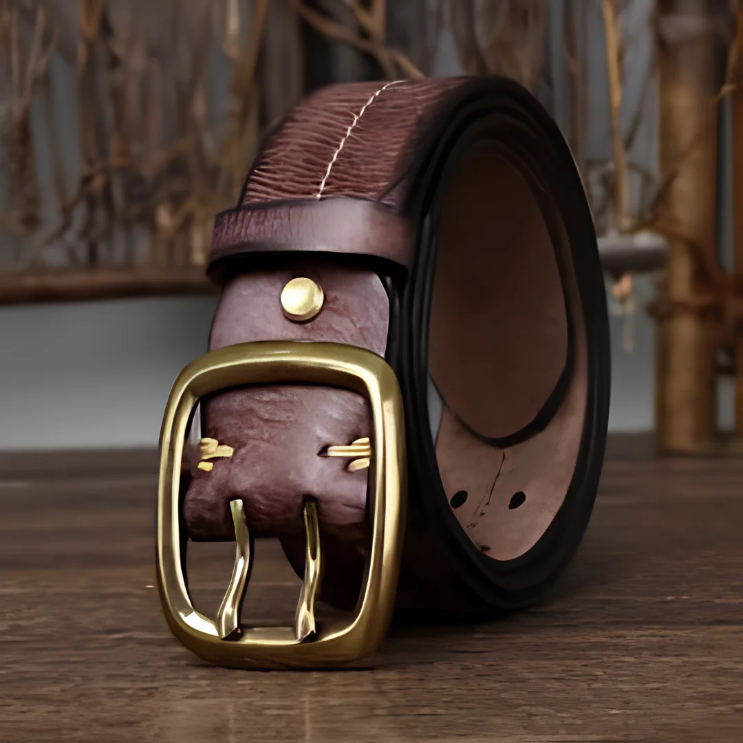 3.8cm Genuine Leather Men’s Belt with Double Buckle image 2