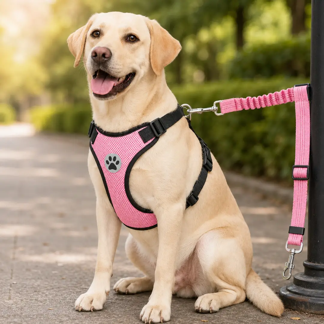 Adjustable Dog Car Safety Harness with Seat Belt Tether – 2-in-1 Vehicle Restraint for Small to Large Dogs