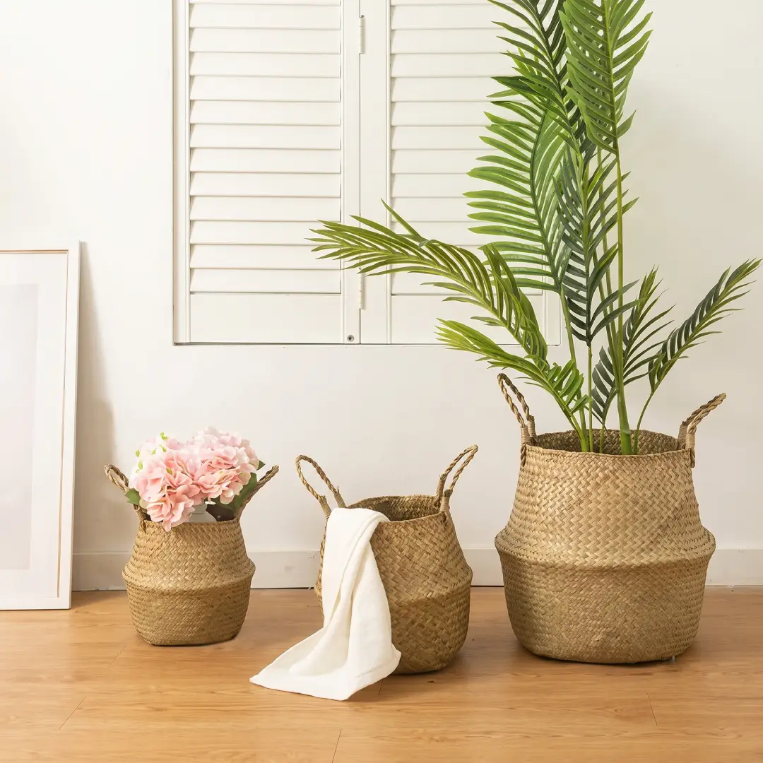 Seagrass Belly Basket Set of 2 Woven Plant Pot Holders image 3