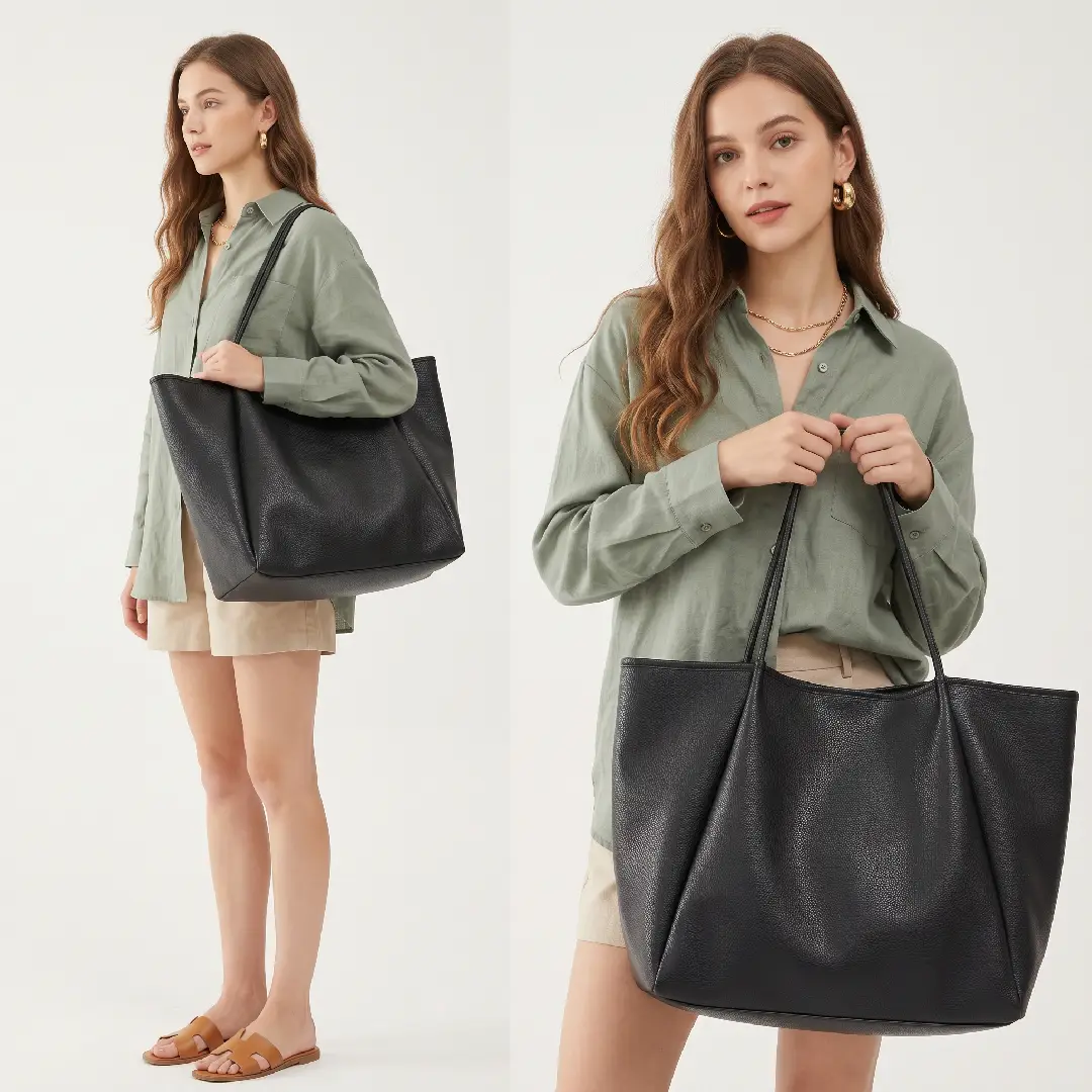Oversized PU Leather Tote Bag for Women – Travel Weekender Shopper Handbag image 5
