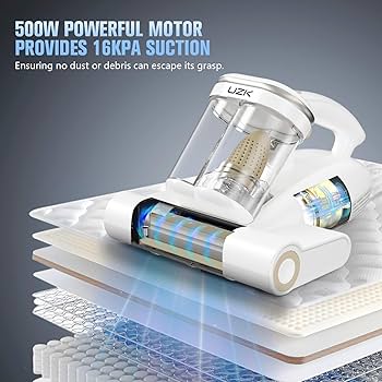 Bed Vacuum Cleaner Mattress Vacuum Cleaner,16Kpa Powerful Handheld Vacuums with UV-C Light & Double Dust Cup & High Heating & Ultrasonic & HEPA Filter for Bed Sofa(Corded,Paper White)