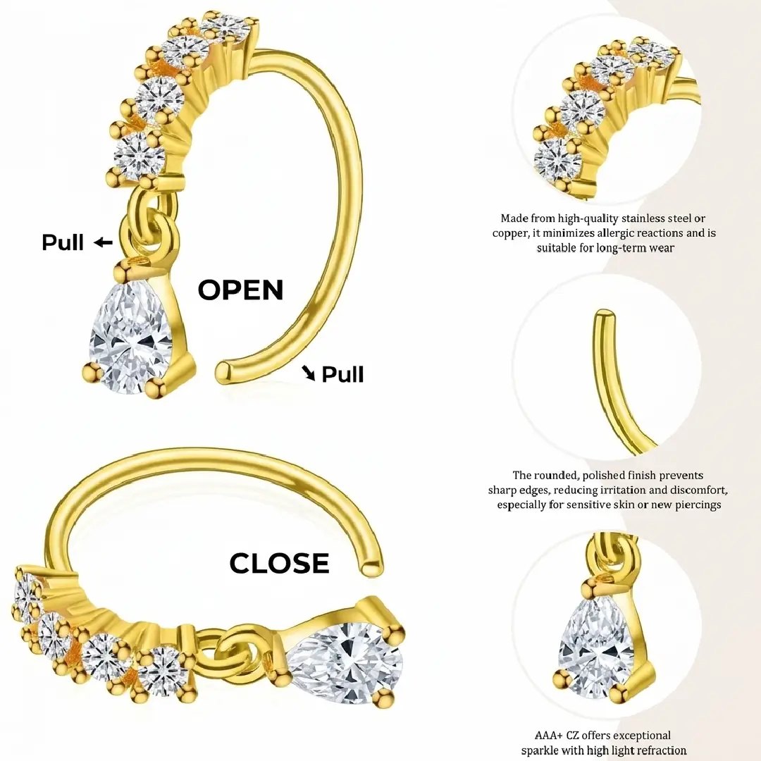 BSJ4U Gold Plated Nose Rings and Nose Studs Set image 3
