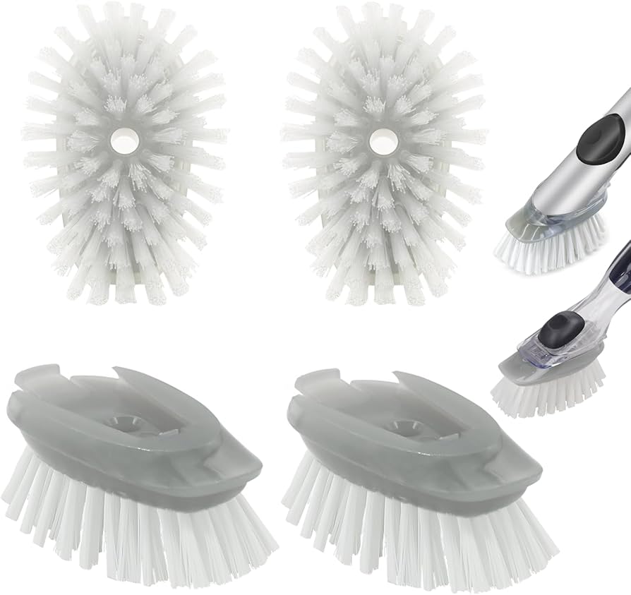 4 Pack Dish Brush Refills, Dish Brush Replacement Head for OXO Steel Soap Dispensing Dish Brush