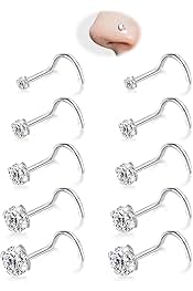 8Pcs Nose Rings Studs Set for Women Men: Hypoallergenic G23 Titanium/316L Surgical Stainless Steel Nose Studs, Nickel-free Lead-free L Shaped Corkscrew Nose Piercing Jewelry CZ 1.5mm 2mm 2.5mm 3mm