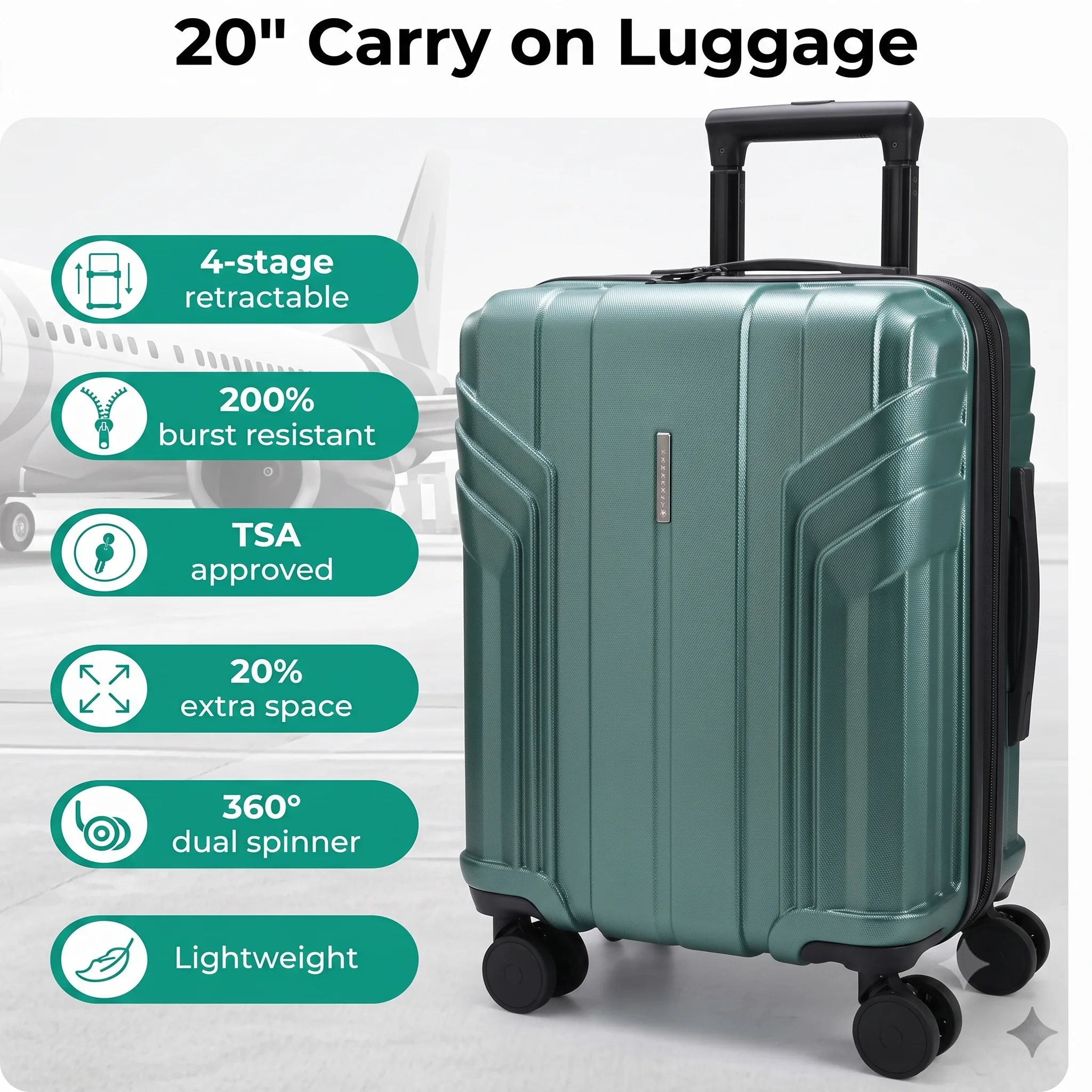 BAGSMART 20 Inch Hardside Carry On Luggage Green image 2