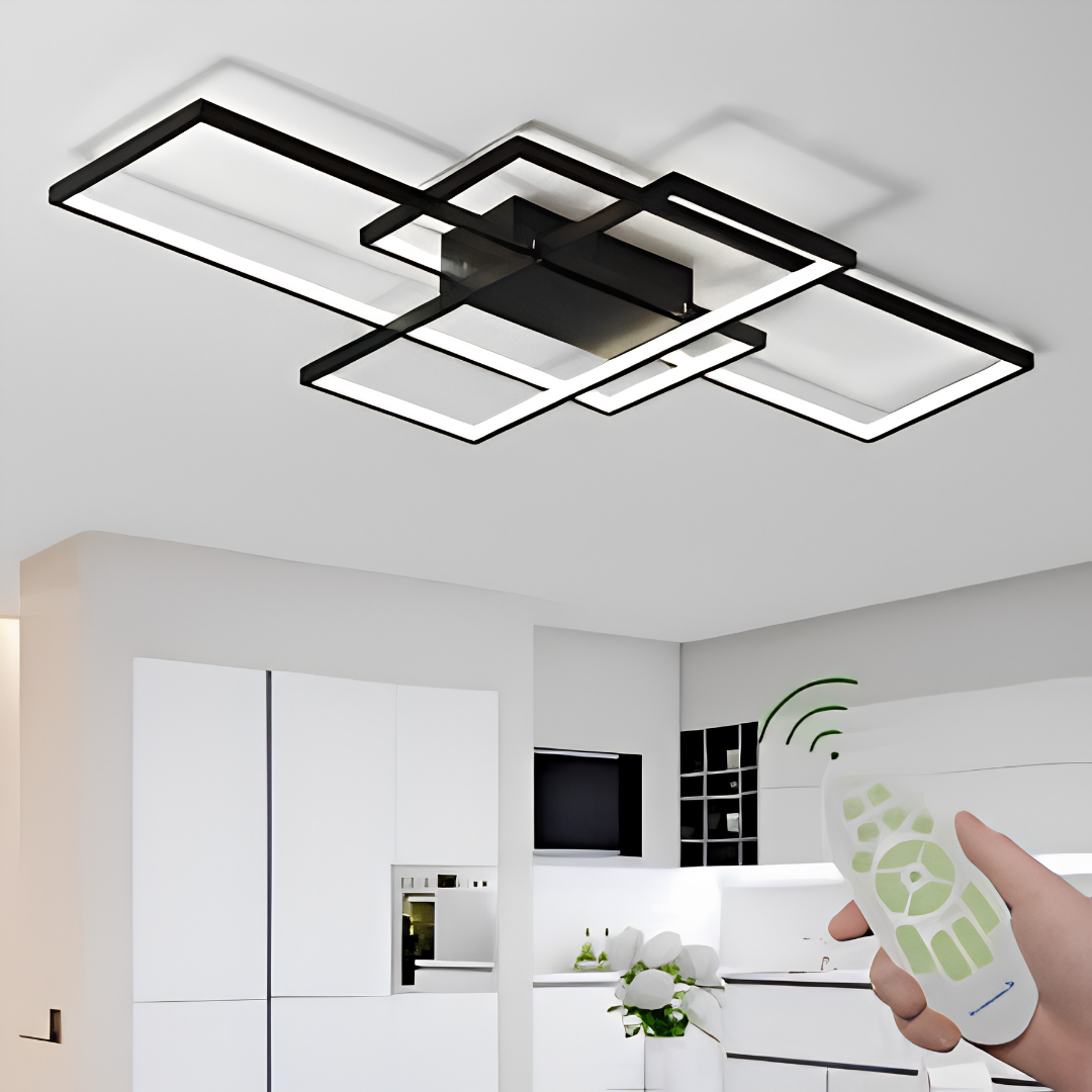 35.4 Inch Modern LED Ceiling Light Dimmable Black Chandelier
