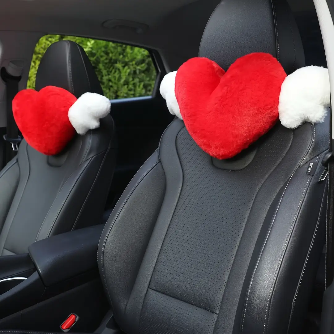 Heart Shaped Car Headrest Pillow with Angel Wings Neck Cushion image 5