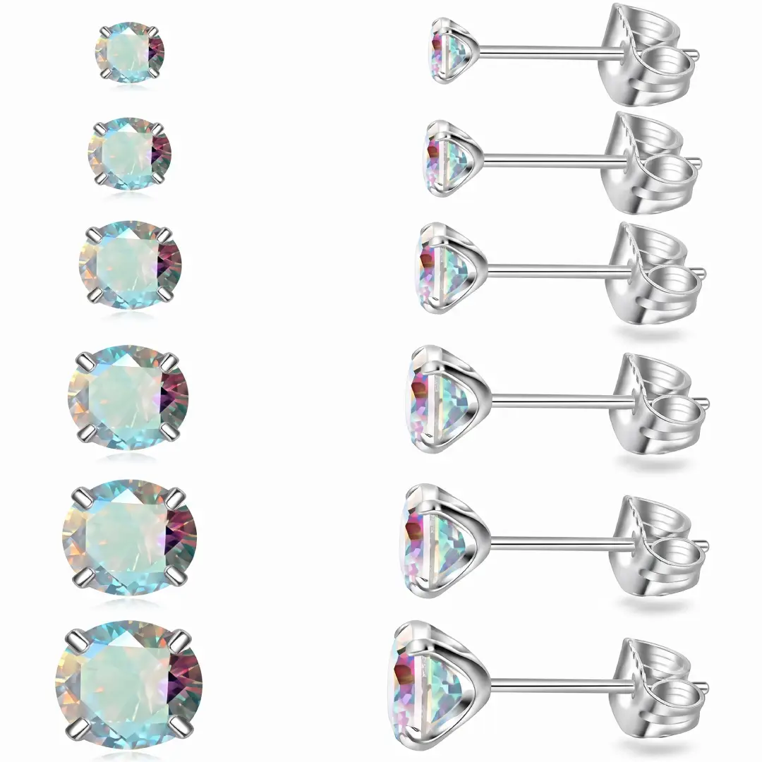 6 Pairs Hypoallergenic Cubic Zirconia Stud Earrings Set
