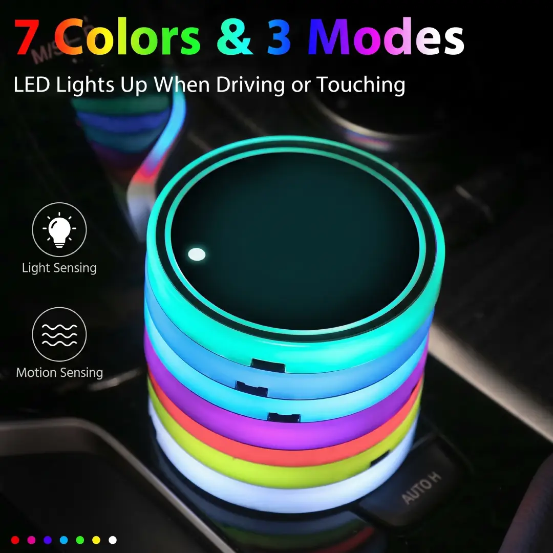 2 Pack LED Car Cup Holder Lights with 7 Color Changing image 1