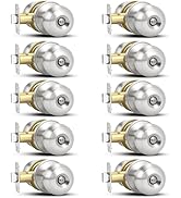 Plustool 10 Pack Brushed Nickel Door Knobs,Privacy Door Knob with Lock, Interior Doorknobs Silver, Keyless Door Locks Set for Bedrooms Bathrooms, Reversible for Left/Right Door Handle