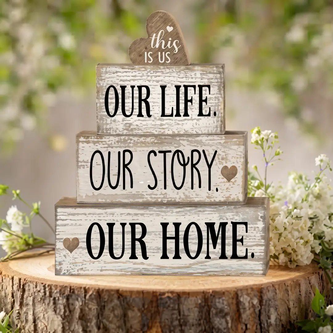 Farmhouse Wooden Heart Tabletop Decor Set of 4 image 1