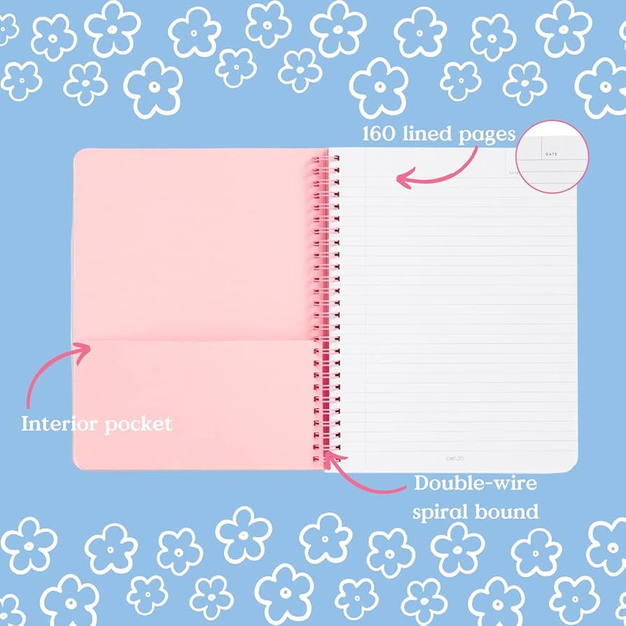 ban.do Rough Draft Mini Spiral Notebook with Saying, 9" x 7" with Quote, Pockets, and 160 Lined Pages, Find Me in the Garden