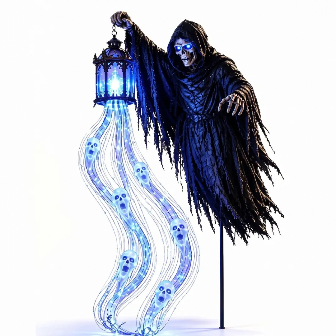 Halloween Grim Reaper Yard Stake, Solar Ghost Soul Light Outdoor Decoration