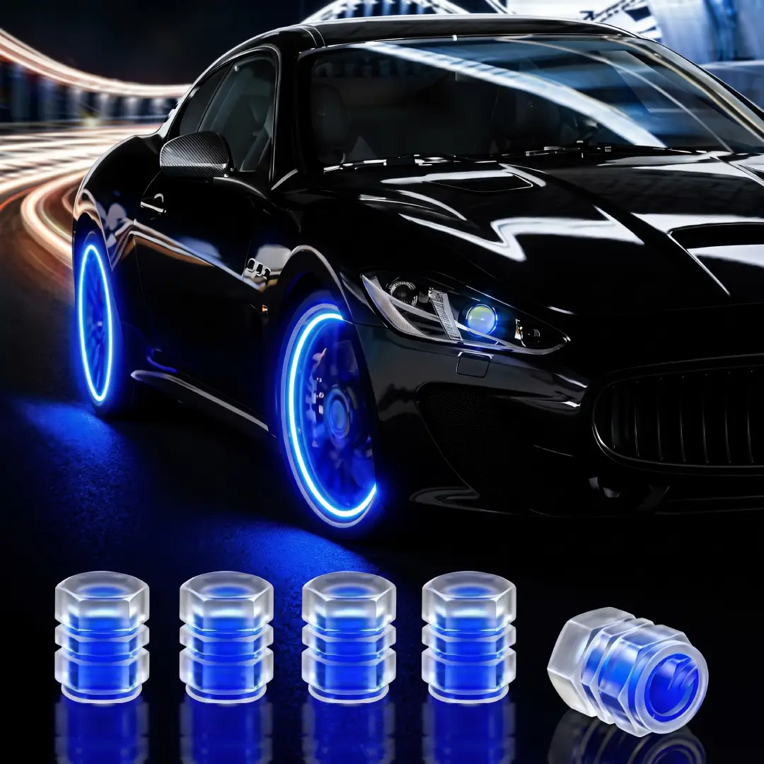 Glow in the Dark Tire Valve Caps Blue Universal 20 Pcs image 1