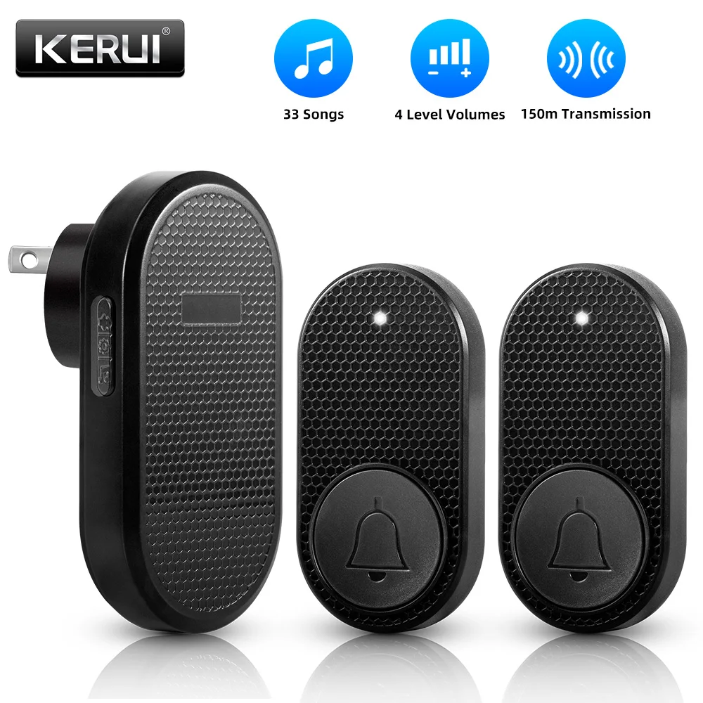 KERUI Plug-in Doorbell Welcome Chime, Wireless Door Bell, 150m Range, Doorbell Wireless Set, 33 Melodies, 4 Volume Levels